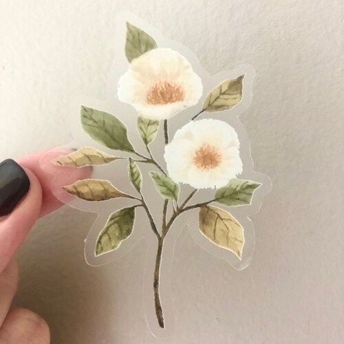 Elegant White Floral Watercolor Sticker Clear Background Etsy