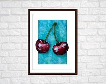 Cherry Watercolor Print: Whimsical Kitchen Wall Art
