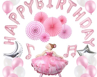 40 Pcs Girls Birthday Party Supplies,Pink Ballet Dancing Girl Balloons Sets