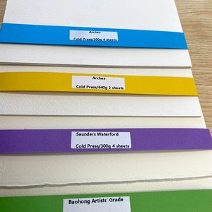 Assorted Watercolor Paper Sample Pack, 12 Sheets Cold Press in