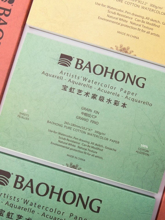 BAOHONG 9x12.2artists Watercolor Paper 100% Cotton, 140lb/300gsm, Textured  Cold Press, Watercolor Block, 20 Sheets 