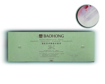 BAOHONG 14.9”x5.1”Artists‘ Watercolor Paper 100% Cotton, 140lb/300gsm, Textured Cold Press, Watercolor Block, 20 sheets