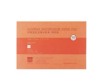 BAOHONG Hot Press Academy Watercolor Pad, Sketchbook 100% Cotton,  140lb/300gsm, Watercolor Block, 20 Sheets, Four Edges Glued Together 