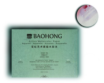 BAOHONG 14.1”x10.2”Artists‘ Watercolor Paper 100% Cotton, 140lb/300gsm, Textured Cold Press, Watercolor Block, 20 sheets