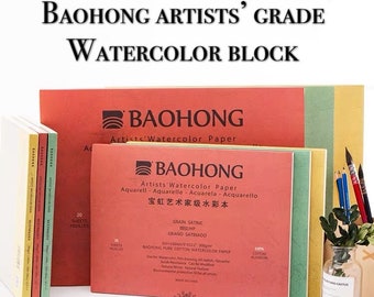 BAOHONG Hot Press Artists‘ Watercolor Paper 100% Cotton, 140lb/300gsm, Watercolor Block, 20 sheets
