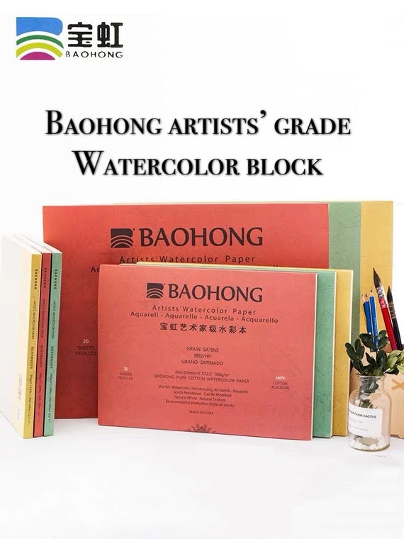 BAOHONG Hot Press Artists Watercolor Paper 100% Cotton, 140lb/300gsm, Watercolor  Block, 20 Sheets 