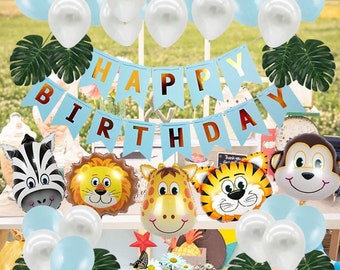 Safari Birthday Decorations, 50PC Wild Jungle Theme Party Supply Animal Balloon
