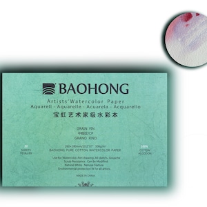 BAOHONG 7”x10.2”Artists‘ Watercolor Paper 100% Cotton, 140lb/300gsm, Textured Cold Press, Watercolor Block, 20 sheets