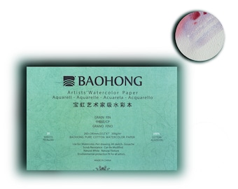BAOHONG 7”x10.2”Artists‘ Watercolor Paper 100% Cotton, 140lb/300gsm, Textured Cold Press, Watercolor Block, 20 sheets