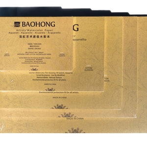 BAOHONG Rough Grain Artists&#39; Watercolor Block, 20 Sheets,  100% Cotton, Acid-Free, 140LB/300GSM, Art Paper for Watercolors, Dry, Wet Media