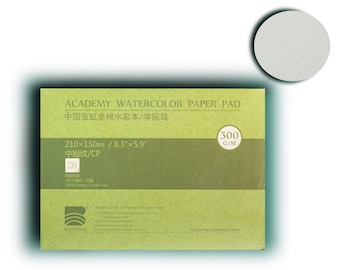BAOHONG 8.3”x5.9” Academy Watercolor Paper 100% Cotton, 140lb/300gsm, Textured Cold Press, Watercolor Block, 20 sheets