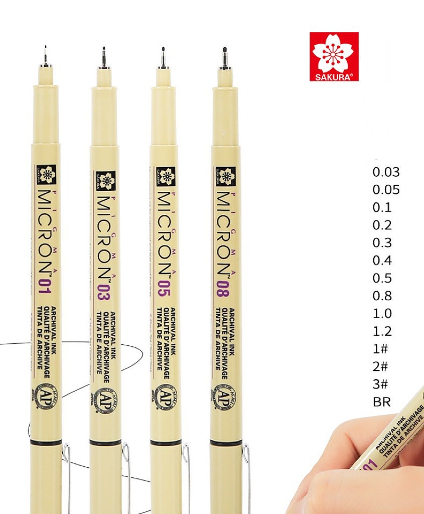 PIGMA MICRON PENS, Tip Sizes: 005, 01, 02, 03, 05, 08 Sakura Drawing Black  Ink, Permanent Marker Pen, New 