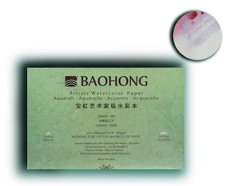 BAOHONG 8.3”x5.9”Artists‘ Watercolor Paper 100% Cotton, 140lb/300gsm, Textured Cold Press, Watercolor Block, 20 sheets
