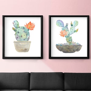 Double Cactus painting, Cactus watercolor, cactus watercolor painting, cactus nursery, cactus decor, cactus art, cactus print, cactus plant