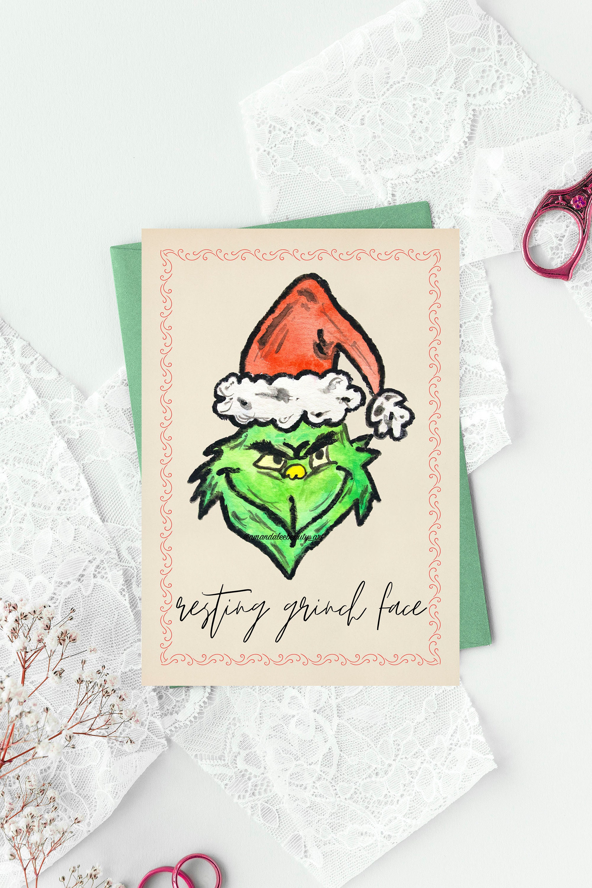 Printable Christmas Card Grinch Card Resting Grinch Face Etsy
