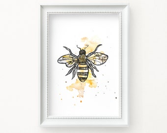 Bee watercolor, bee painting, bee print, bee wall decor, bee clip art, bee digital print, bee happy, bee watercolor painting, nursery art