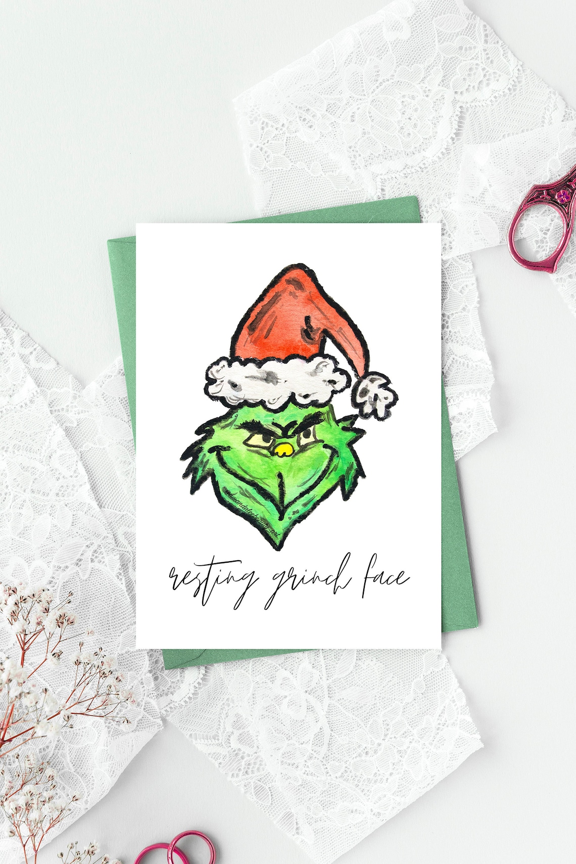 Printable Christmas Card Grinch Card Resting Grinch Face - Etsy