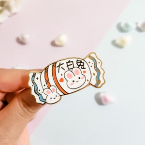 White Rabbit Candy Enamel Pin 1.75&quot;, Kawaii Enamel Pin, Bunny Enamel Pin, Cute Enamel Pin, Kawaii Pins, Cute Pin Gifts