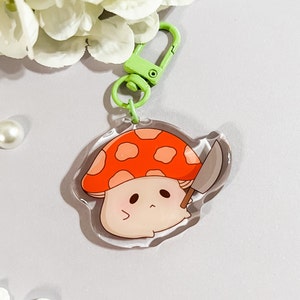 Mushroom with Knife Acrylic Keychain, Cute Keychain, Kawaii Acrylic Keychain, Mushroom Lover, Cottagecore, Kawaii Aesthetic, Cute Gifts