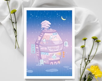 Gezellige Yakult Shop-kunstprint, Japanse anime Neko Workers