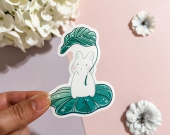Sticker konijntje lelieblad, waterdichte vinylsticker