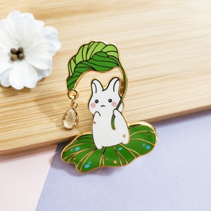 Lily Pad Bunny Enamel Pin 2&quot;, Cute Bunny Enamel Pin, Kawaii Enamel Pin, Bunny Enamel Pin, Cute Rabbit Pin, Kawaii Pins, Cute Enamel Pins