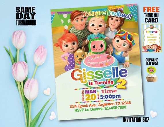 Drive By Parade Cocomelon Birthday Party Invitation Personalized Plus Thank You Cards And Cupcake Tags Free Digital File Only Art Collectibles Digital Aabenthus Cbs Dk