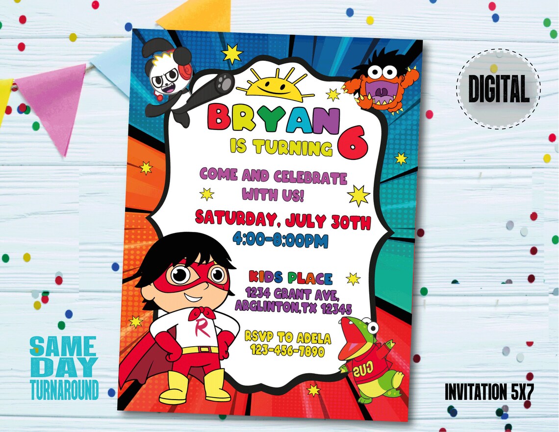 Ryan�s world Invitation Personalized not editable DIGITAL | Etsy