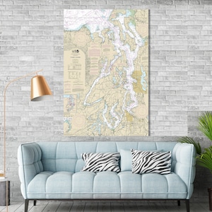 Seattle, Puget Sound, Tacoma, Washington Nautical Map / Chart - Printed on Canvas, Acrylic, or Metal