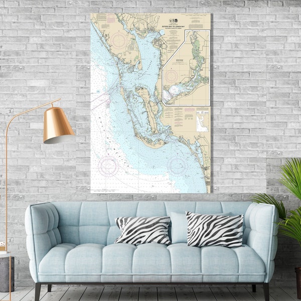 Ft. Meyers Beach, Punta Gorda, Sanibel Island, Captiva, Charlotte Harbor, Peace River, Florida - Nautical Map/Chart - Canvas, Acrylic, Metal