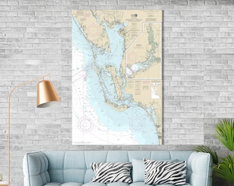 Ft. Meyers Beach, Punta Gorda, Sanibel Island, Captiva, Charlotte Harbor, Peace River, Florida - Nautical Map/Chart - Canvas, Acrylic, Metal