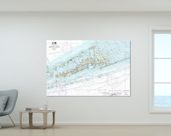 Florida Keys, Key West, Sugarloaf Keys, Big Pine Key, Cudjoe Key, Boca Chica Key - Nautical Map / Chart - Printed on Canvas, Acrylic, Metal