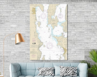 Lake Champlain, Burlington, Plattsburgh, Grand Isle, South Hero, New York, Vermont - Nautical Map/Chart - Printed on Canvas, Acrylic, Metal