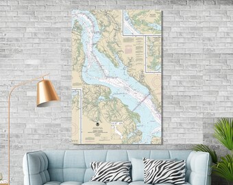 James River, Williamsburg, Newport News, Carrollton, Smithfield, Virginia - Nautical Map / Chart - Printed on Canvas, Acrylic, or Metal