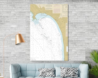 Half Moon Bay, Miramar, Princeton, El Granada, California - Nautical Map/Chart - Beach Themed Wall Decor - Printed Canvas, Acrylic, or Metal