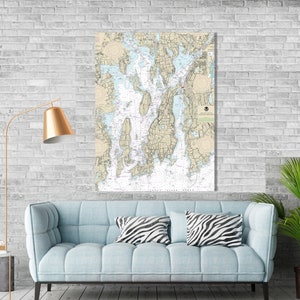 Narragansett Bay, Bristol, Newport, Fall River, Greenwich Bay, Rhode Island, Massachusetts - Nautical Map/Chart - Canvas, Acrylic, or Metal