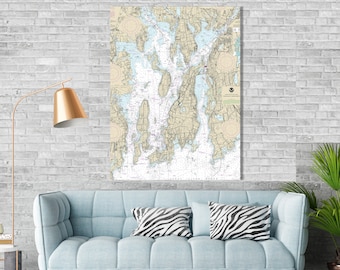 Narragansett Bay, Bristol, Newport, Fall River, Greenwich Bay, Rhode Island, Massachusetts - Nautical Map/Chart - Canvas, Acrylic, or Metal
