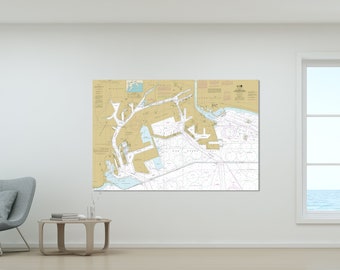 Los Angeles & Long Beach Harbors, Wilmington, San Pedro, California - Nautical Map / Chart - Wall Decor - Printed Canvas, Acrylic, or Metal