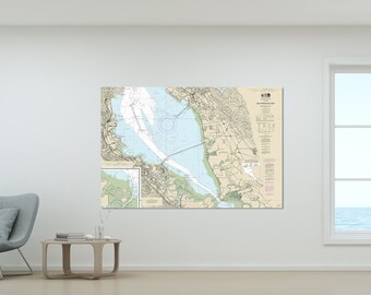 San Mateo, Redwood City, Hayward, San Leandro, San Lorenzo, California - Nautical Map / Chart - Wall Decor - Printed Canvas, Acrylic, Metal
