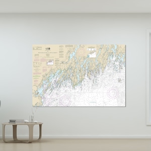Maine Coast, Portland, Bath, Damariscotta, Casco Bay, Sheepscot Bay, Muscongus Bay, Maine - Nautical Map / Chart - Canvas, Acrylic, or Metal