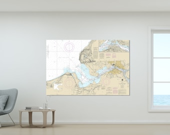 Sault Ste Marie, Whitefish Bay, St. Marys River, Michigan, Ontario Nautical Map / Chart - Canvas, Acrylic, or Metal