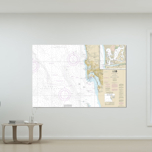 San Diego, Coronado, Chula Vista, Del Mar, National City, California - Nautical Map / Chart - Wall Decor - Printed Canvas, Acrylic, or Metal