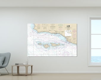 Santa Barbara, Ventura, Oxnard, Goleta, Carpinteria, California - Nautical Map/Chart - Beach Wall Decor - Printed Canvas, Acrylic, or Metal