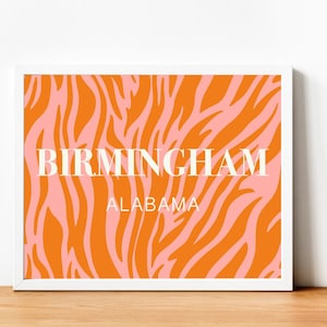 Preppy Birmingham Location Print, Dorm Decor, Birmingham Alabama, Apartment Decor, College Wall Art, Preppy Room Decor,