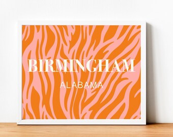 Preppy Birmingham Location Print, Dorm Decor, Birmingham Alabama, Apartment Decor, College Wall Art, Preppy Room Decor,