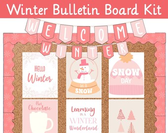 Pink Winter Theme Holiday Bundle Bulletin Board Kit| Farmhouse Classroom | Easy Classroom Decor | Classroom Bundle | Seasonal Classroom