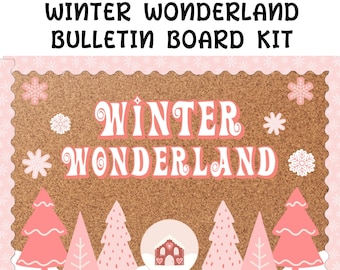 Winter Bulletin Board Kit | Retro | Pink | Trees | Snowflakes | Winter Bulletin Board Kit | Seasonal Classroom Decor December January
