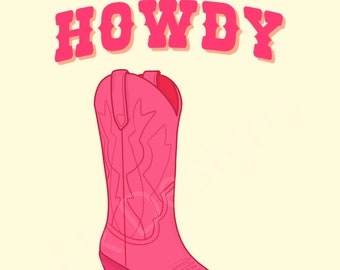 Howdy Y'all Pink Cowboy Boot Print, Girly Western Wall Art (Digital Download)