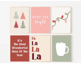 Boho Christmas Wall Art Prints | Retro Holiday Gallery Set (Digital Download)