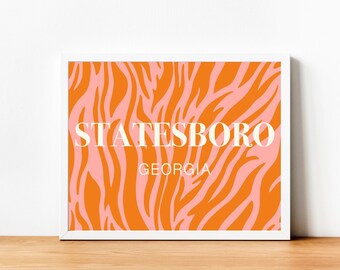 Preppy Georgia Southern University Location Print, Dorm Decor, Statesboro Georgia, Apartment Decor, College Wall Art, Preppy Room Decor
